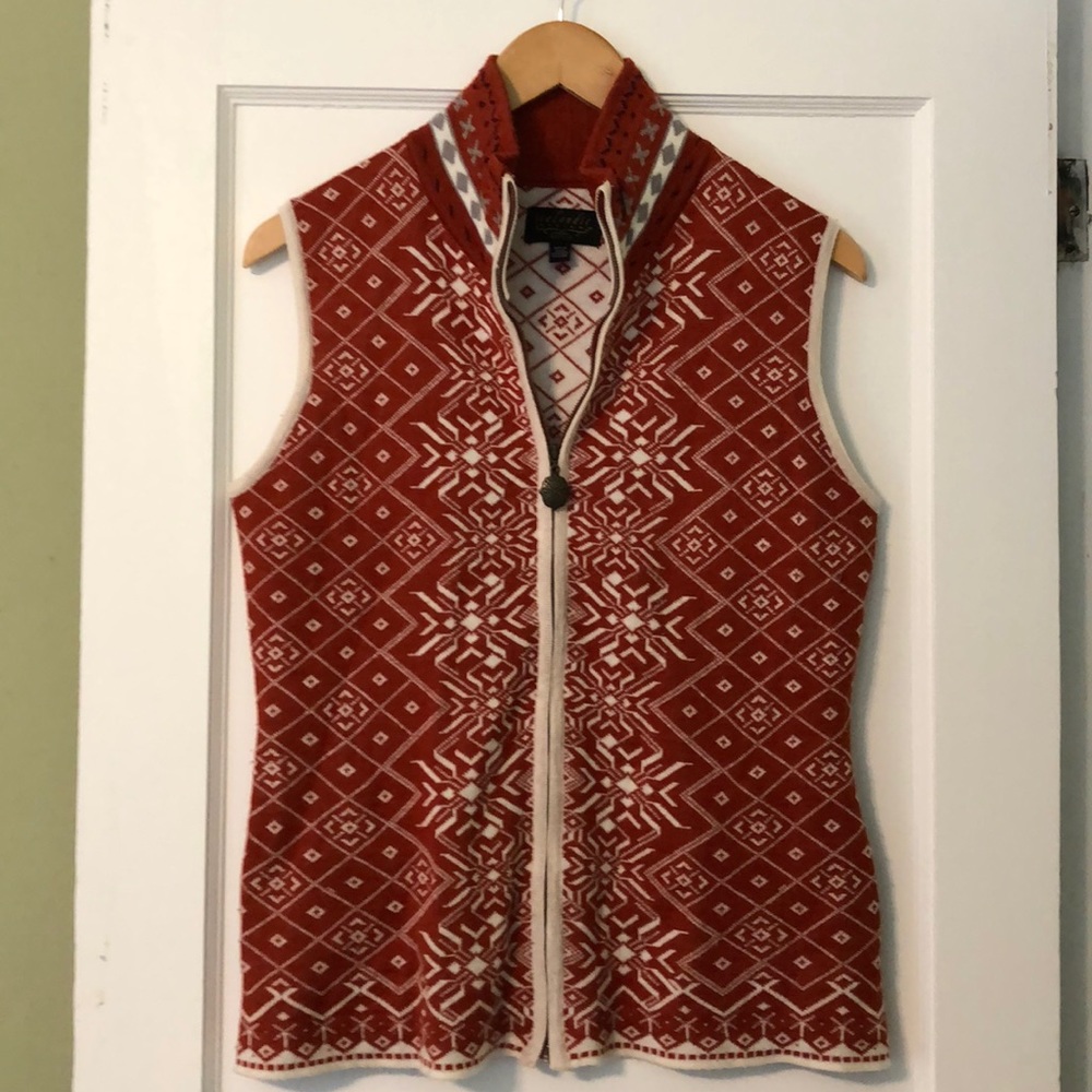 Icelandic Design orange and cream zip up vest.